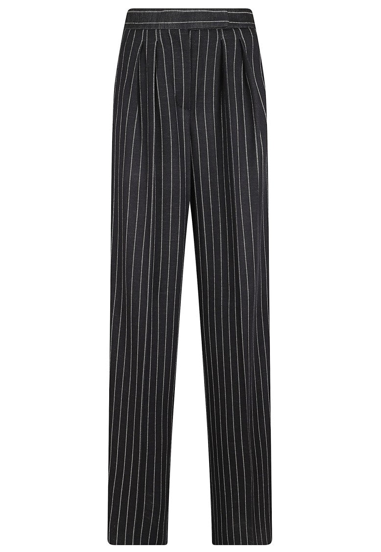 Max Mara Pinstriped Double-Pleated Wide-Leg Viscose-Wool Jersey Trousers