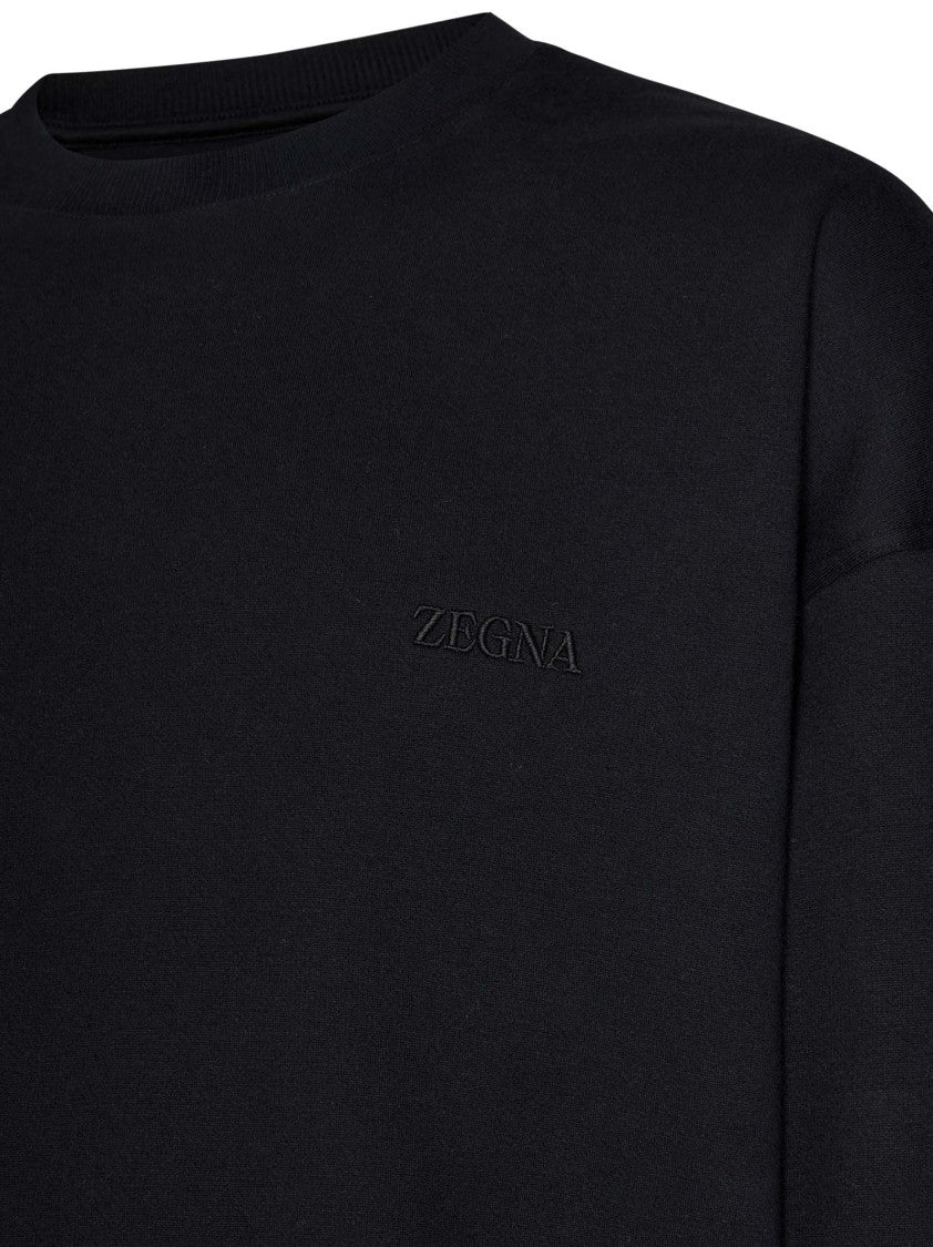Zegna Relaxed Fit Black Sweater With Drawstring Hem