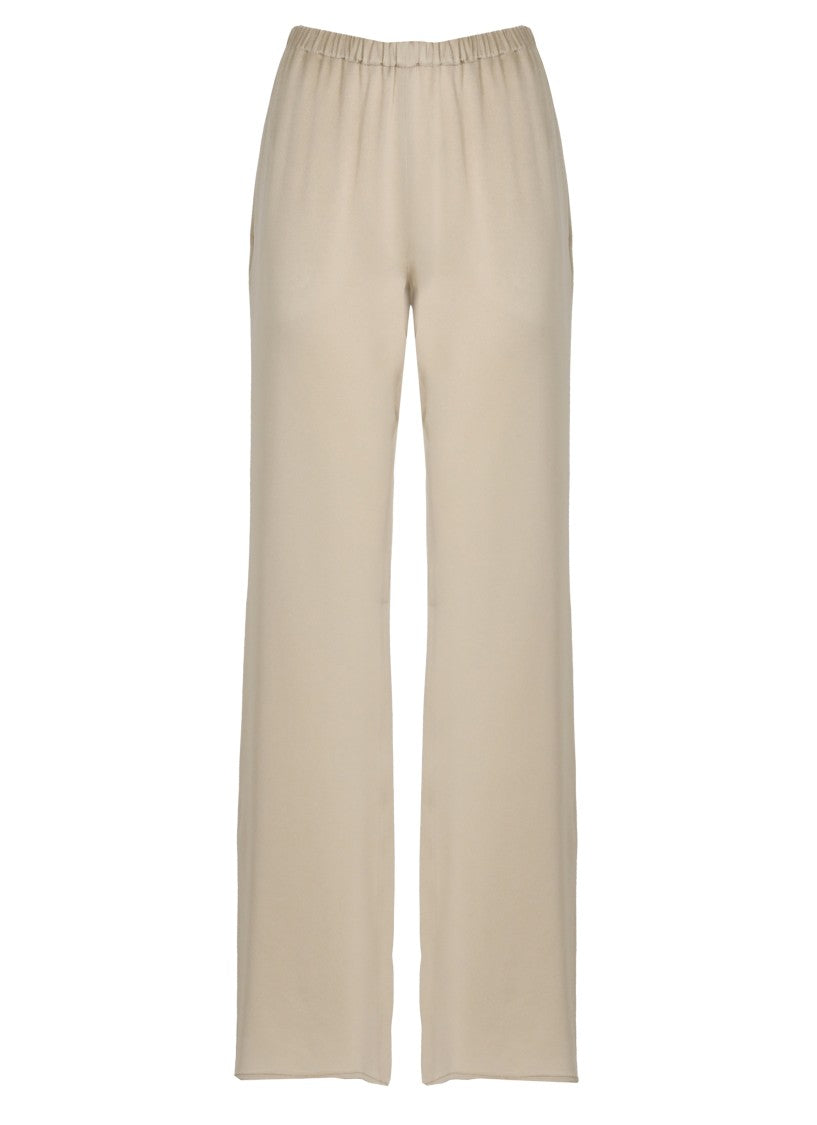 Antonelli Firenze Beige Rapolano Elastic Waist Silk Straight-Leg Pants