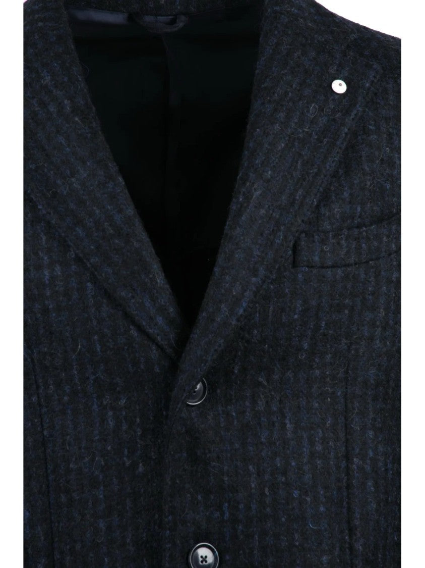 L.B.M. 1911 Blue/Black-Black Wool-Blend Coat