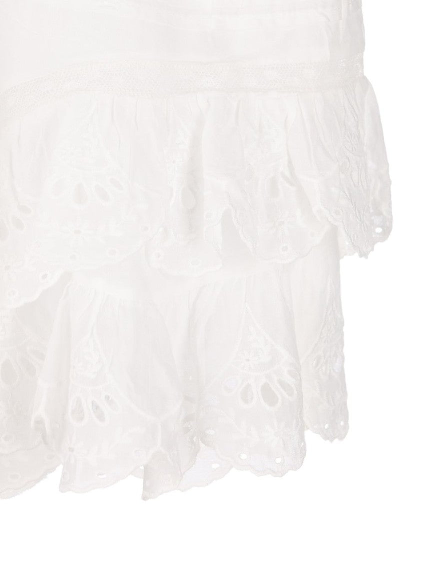 Isabel Marant Layered White Cotton Lace Shorts With Embroidery