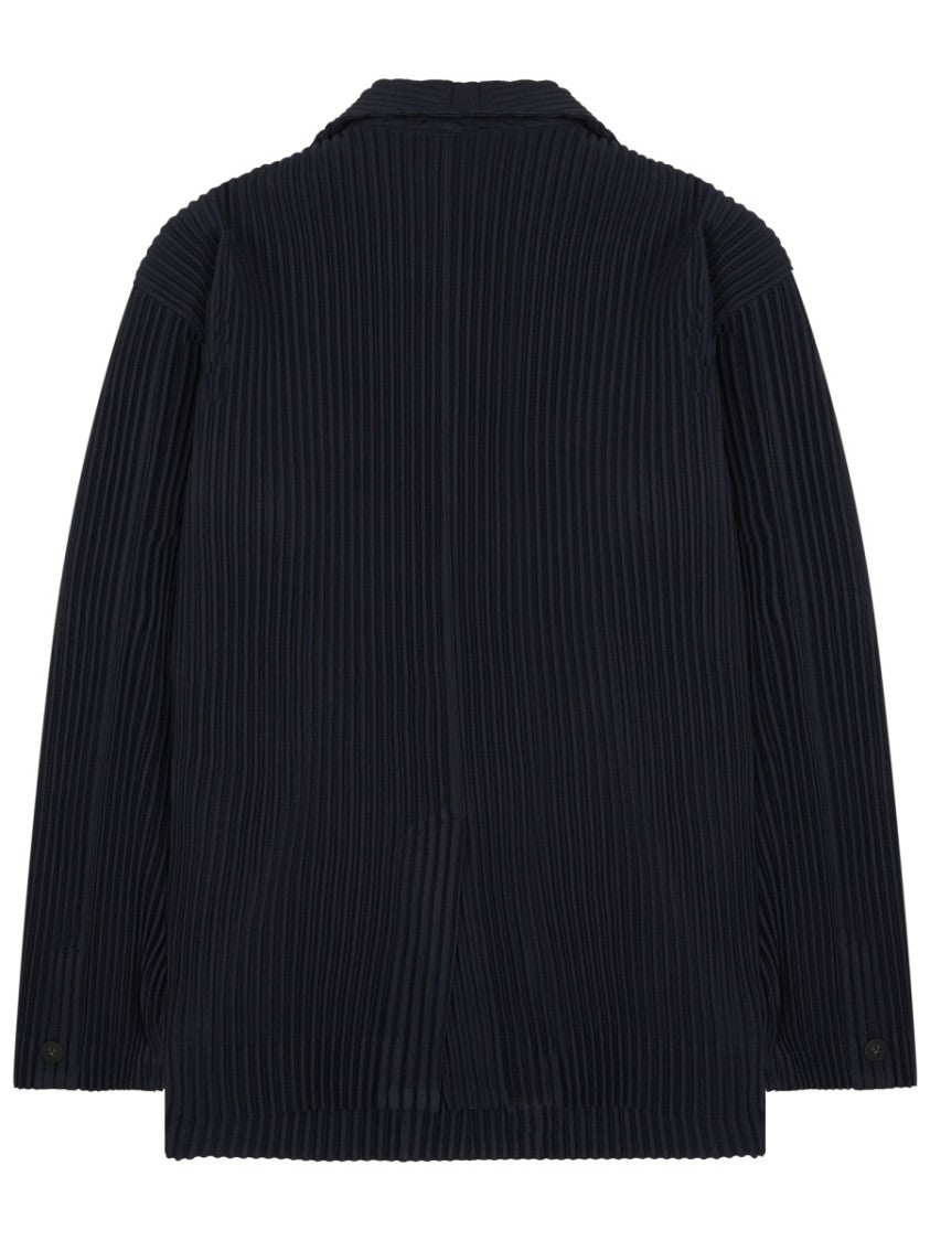 Homme Plissé Issey Miyake Pleated Textured Jacket With Notched Lapel