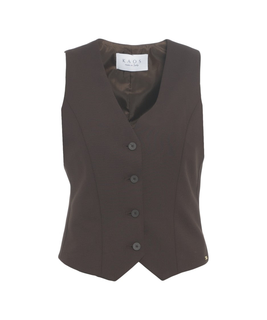 Kaos Bronze Slim-Fit Waistcoat With Classic V-Neck