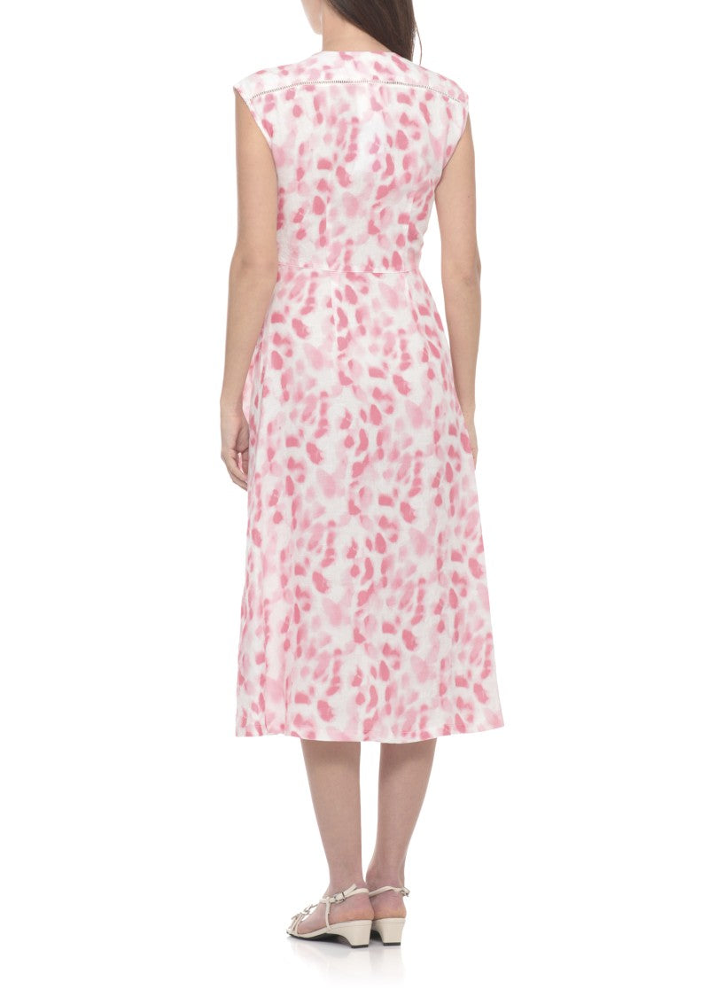 120% Lino V-Neck Linen Midi Dress With Lace Waist Detail