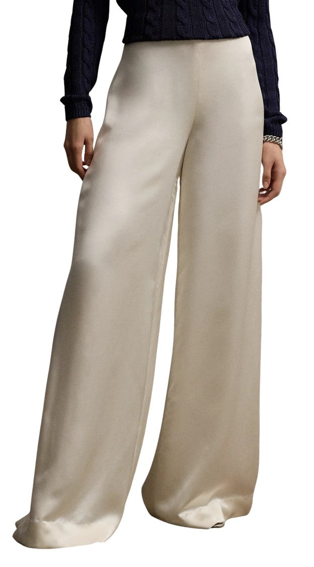 Ralph Lauren Collection Wide-Leg White Trousers With Satin Finish