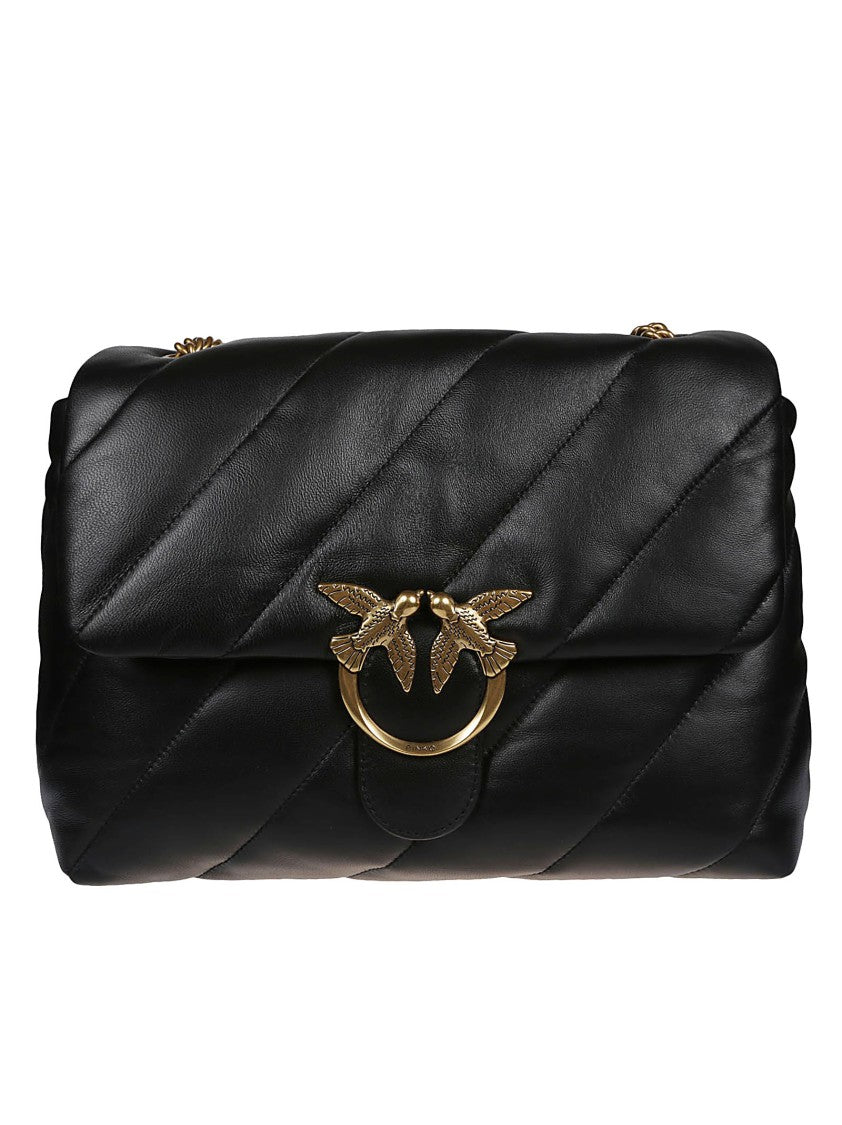 Pinko Love Big Puff Black Sheepskin Shoulder Bag