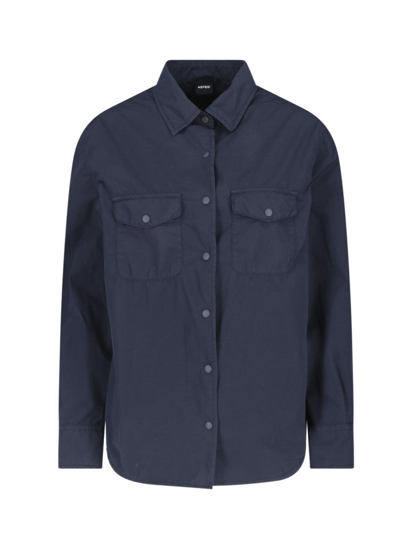 Aspesi Dark Navy Relaxed Fit Flap Shirt