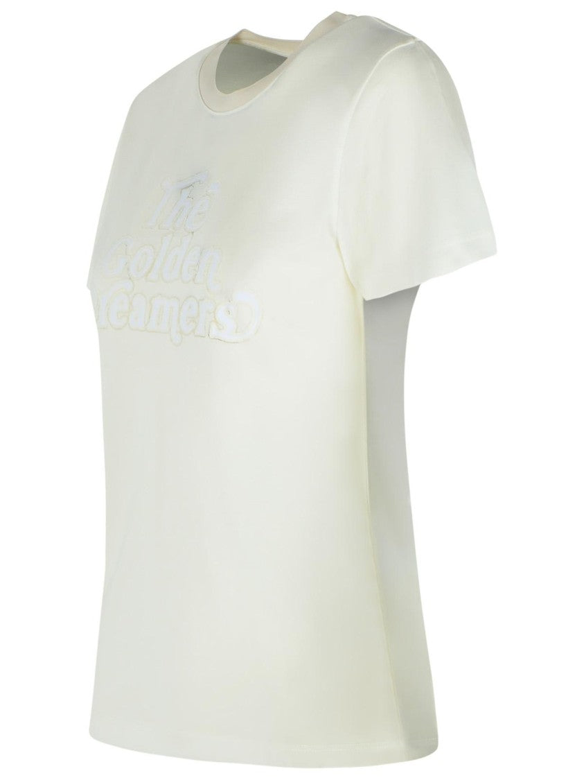 Golden Goose Viscose Blend T-Shirt With Ribbed Crew Neck And Front Print