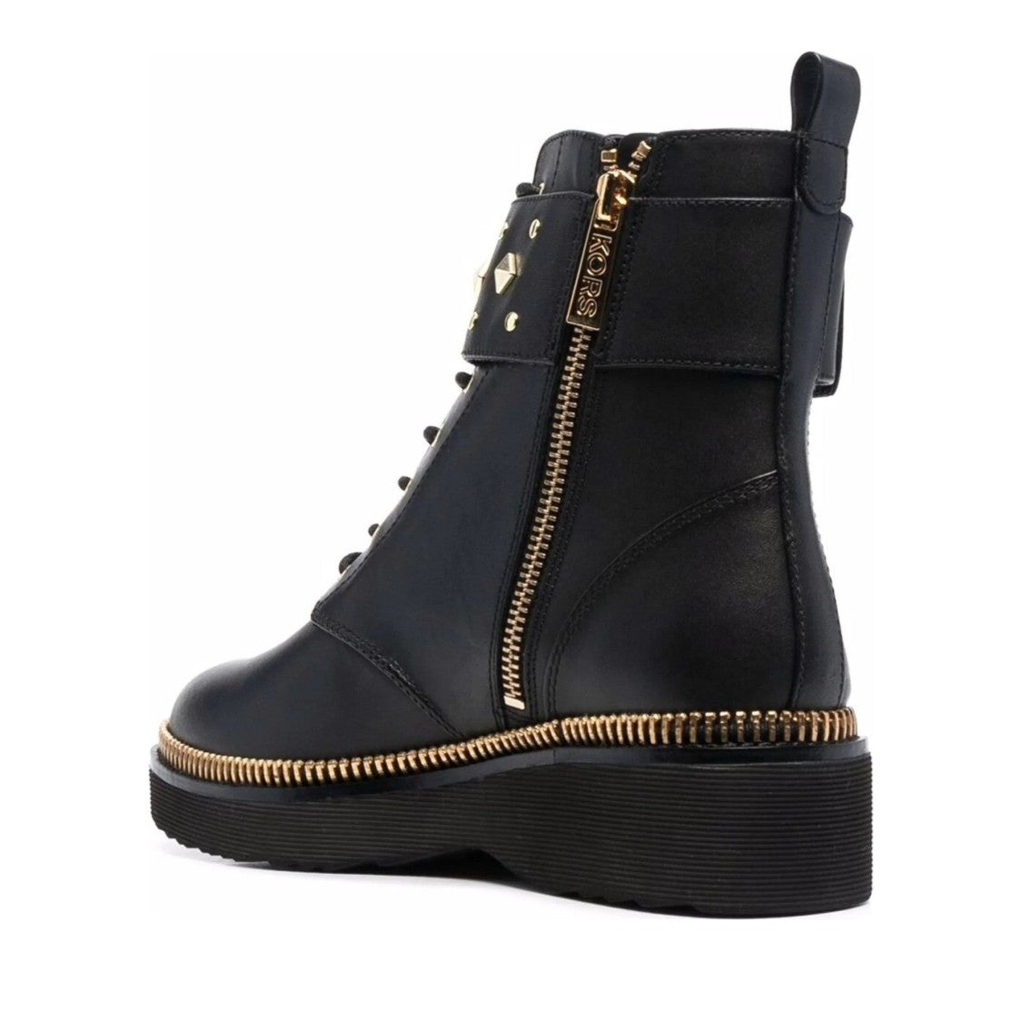Michael Kors Black Haskell Cuff Leather Studded Strap Boots