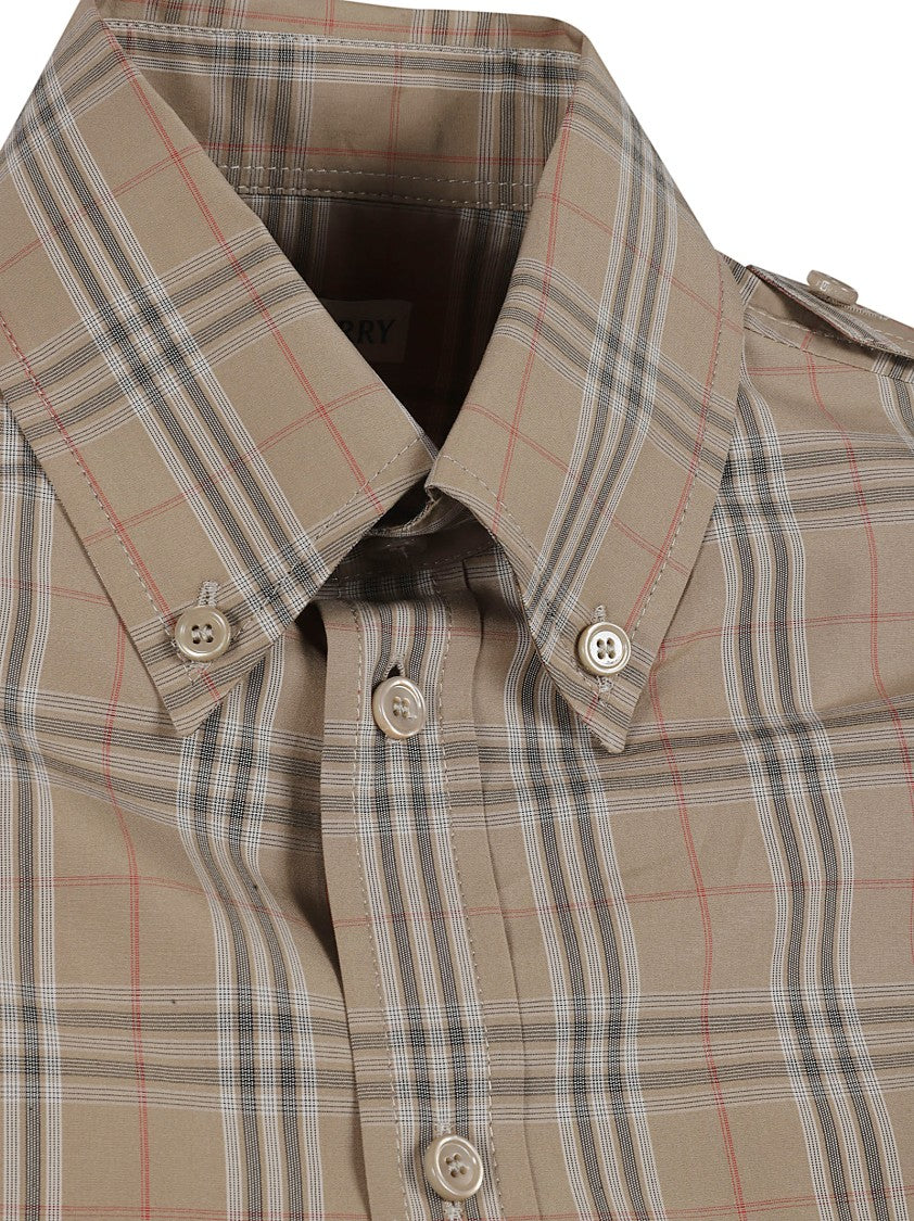 Burberry Short-Sleeved Plaid Shirt With Structured Collar