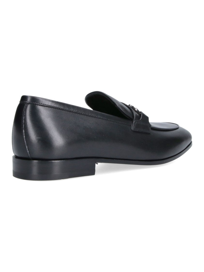 Ferragamo Black Gancini Round Toe Leather Loafers