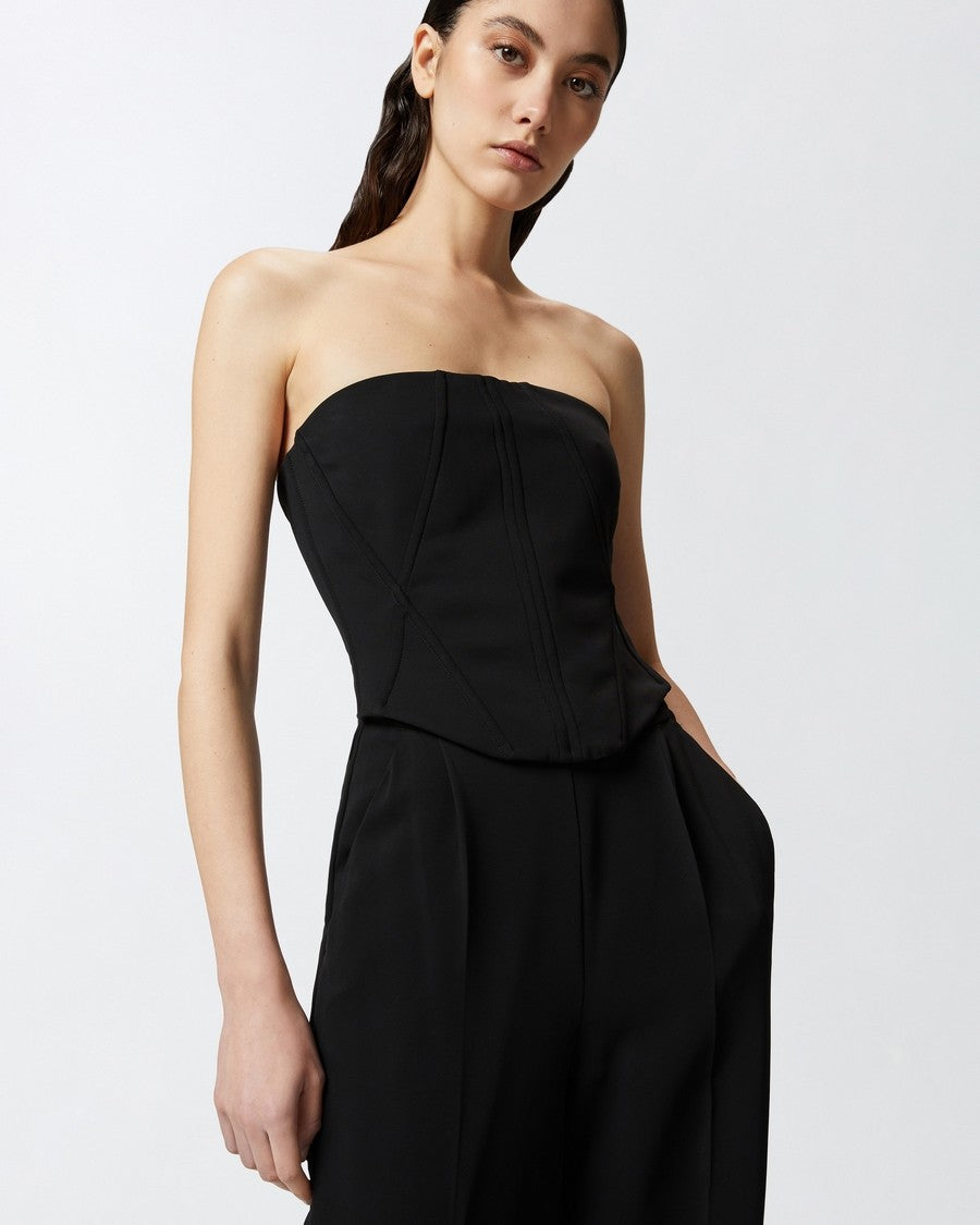 Pinko Strapless Black Jumpsuit With Structured Seams