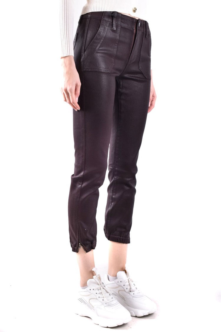 Paige Cropped Coated Brown Tapered Cuffs Pants