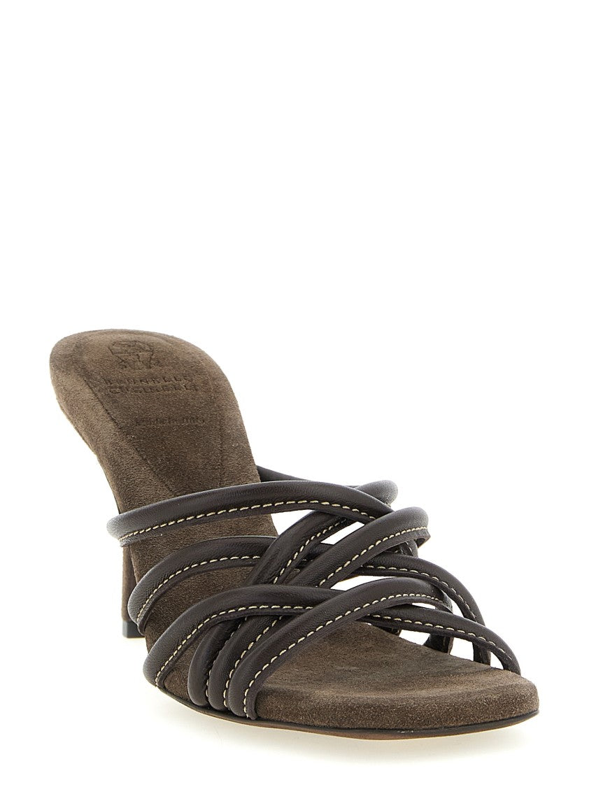 Brunello Cucinelli Leather Sandals With Contrast Stitching And Suede Insole
