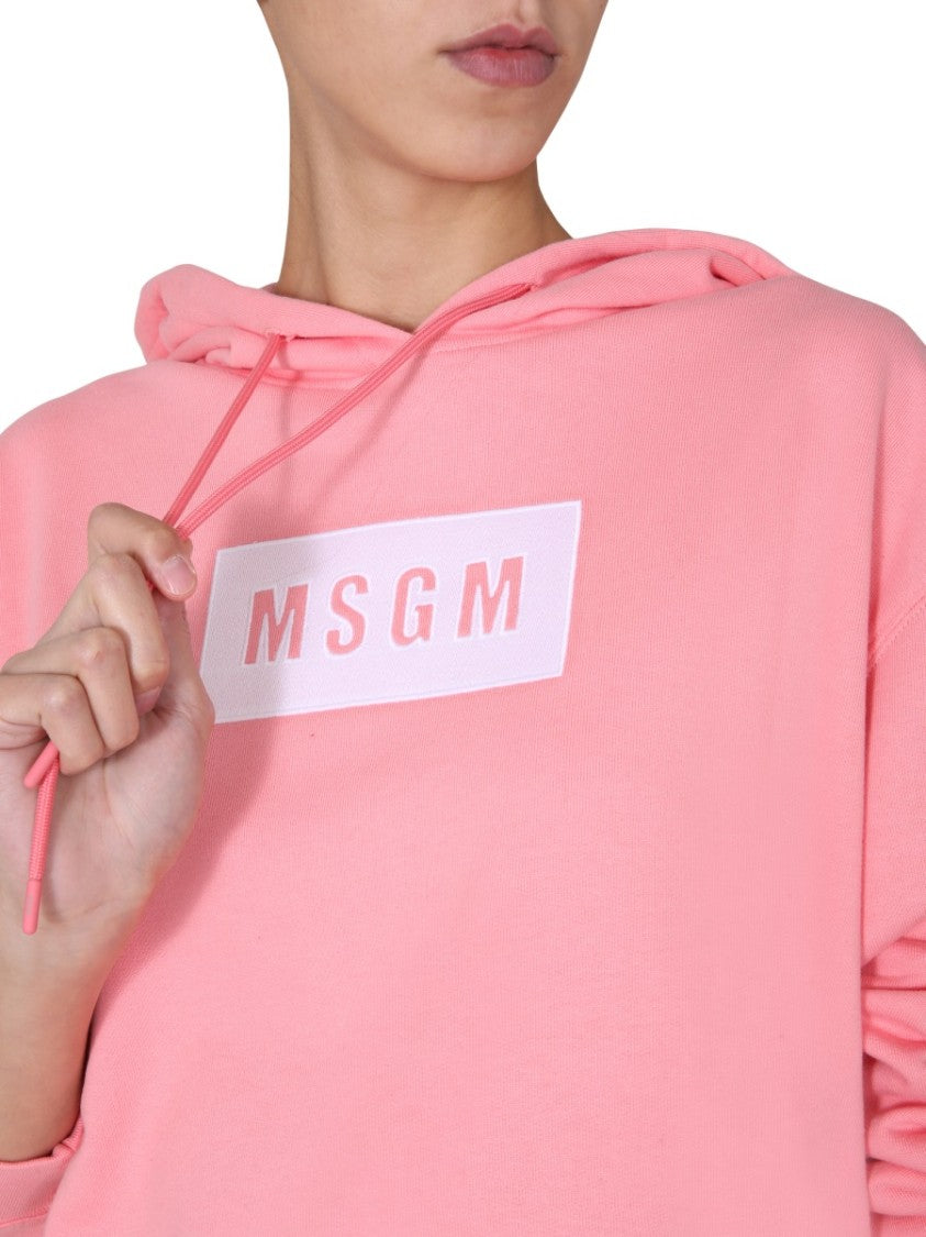 Msgm Cropped Boxy Hoodie With Drawstring