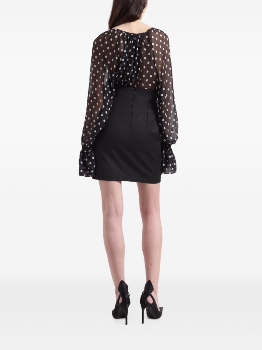 Nina Ricci Sheer Black Blouse With Polka Dot Pattern And Flared Cuffs