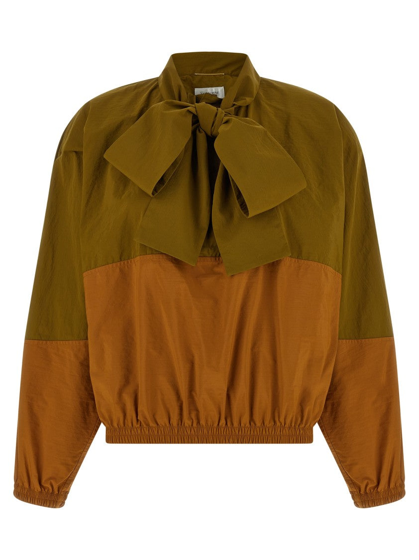 Saint Laurent Two-Tone Color-Block Anorak With Lavallière Collar