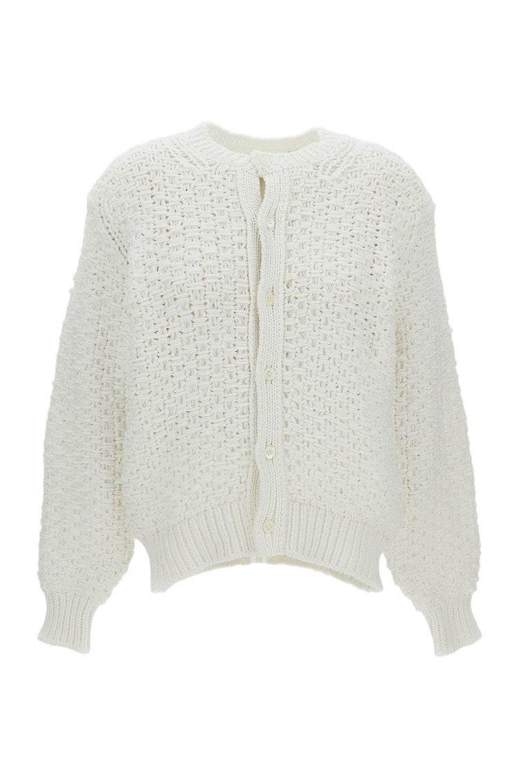 Comme Des Garçons White Cable-Knit Crew Neck Cropped Cardigan