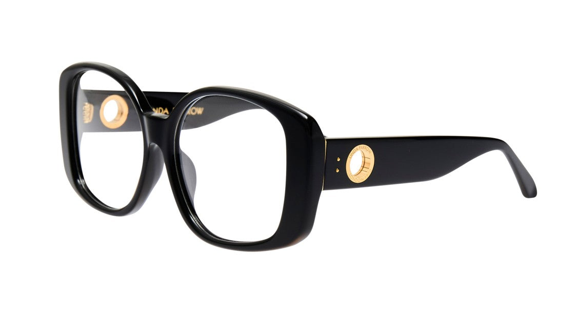 Linda Farrow Lfl Bold Oversized Square Frame Eyeglasses With Gold Emblem