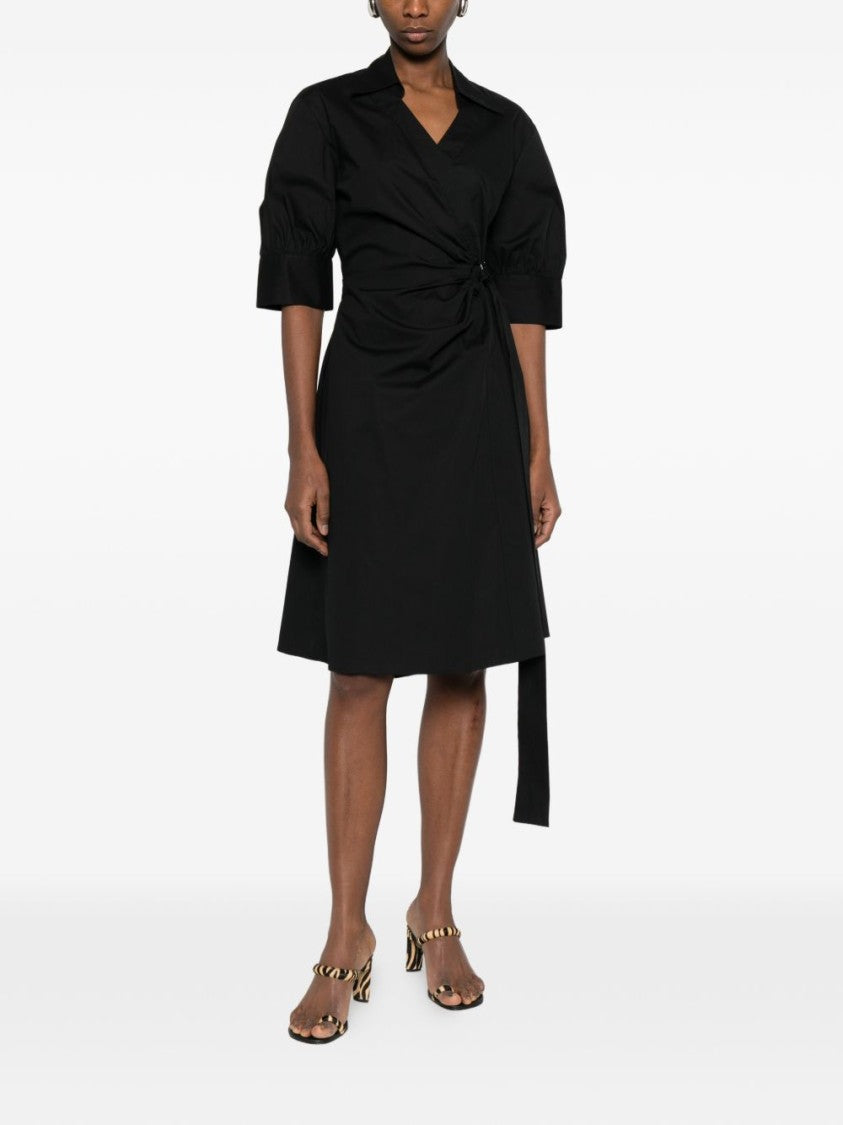 Pinko Puffed Sleeve Black Dress With Waist Tie