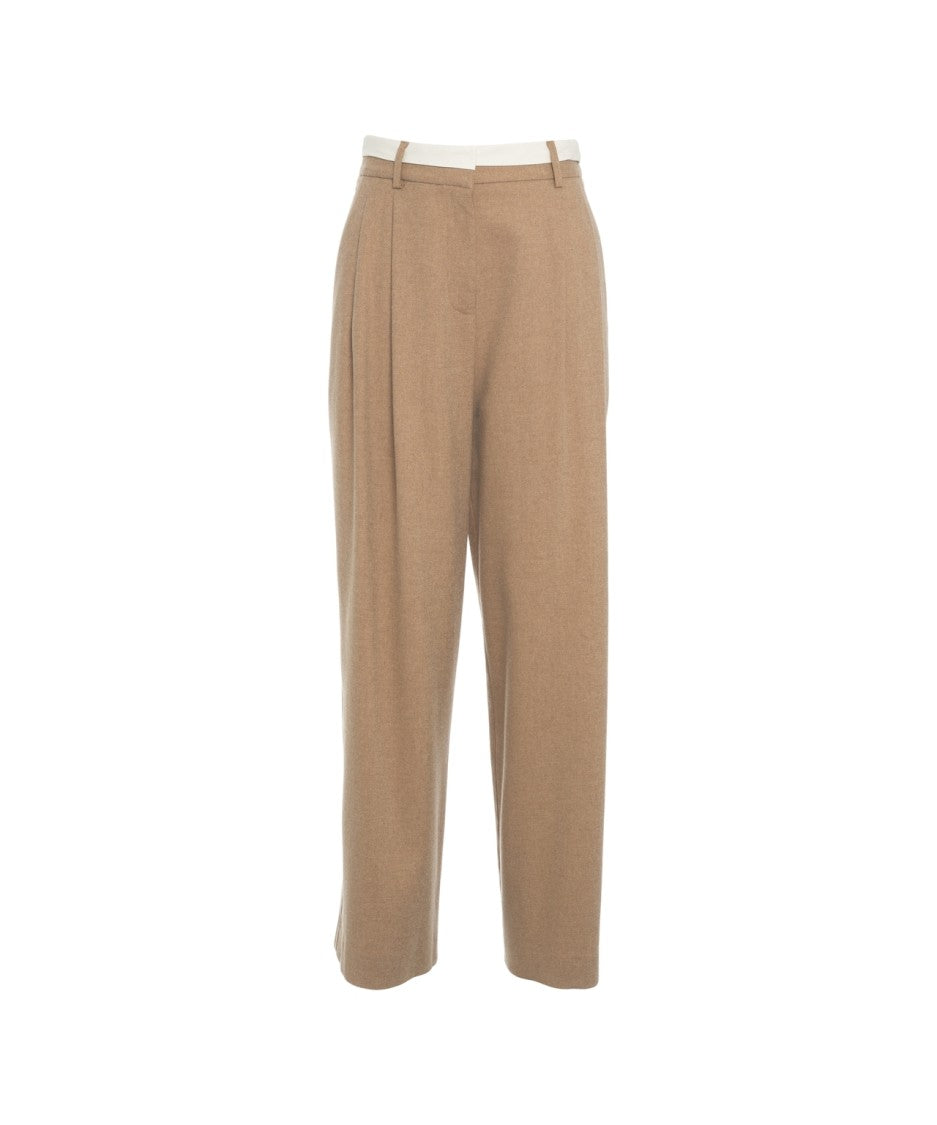Ottod'ame Modern Pleat Beige Chino Pants With Hidden Closure