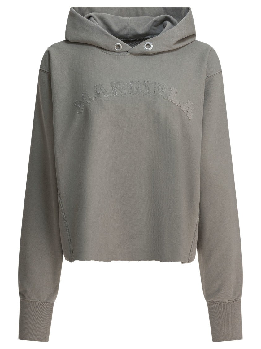 Maison Margiela Cropped Cotton Hoodie With Tonal Embroidery