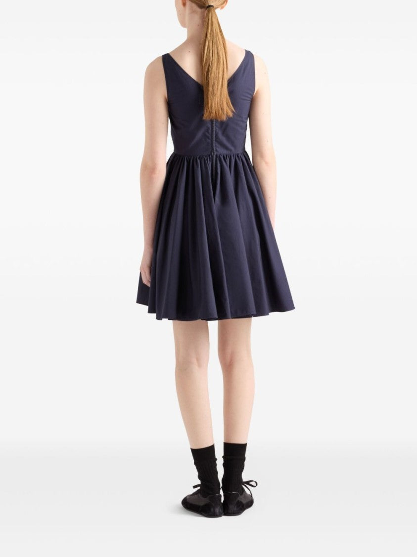Prada Scoop Neck Cotton Dress With Concealed Zip