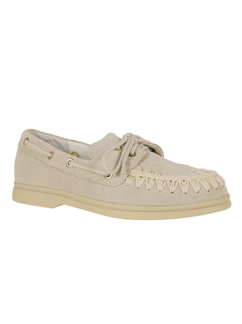 Mou Boat-Style Moccasin Shoes With Handcrafted Crochet Stitching