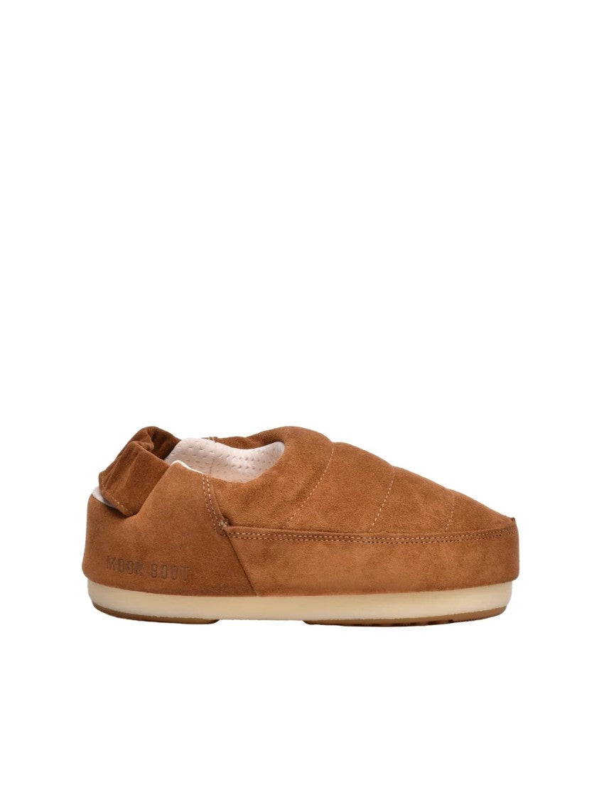Moon Boot Beige Suede Padded Fabric Rubber Women's Mules