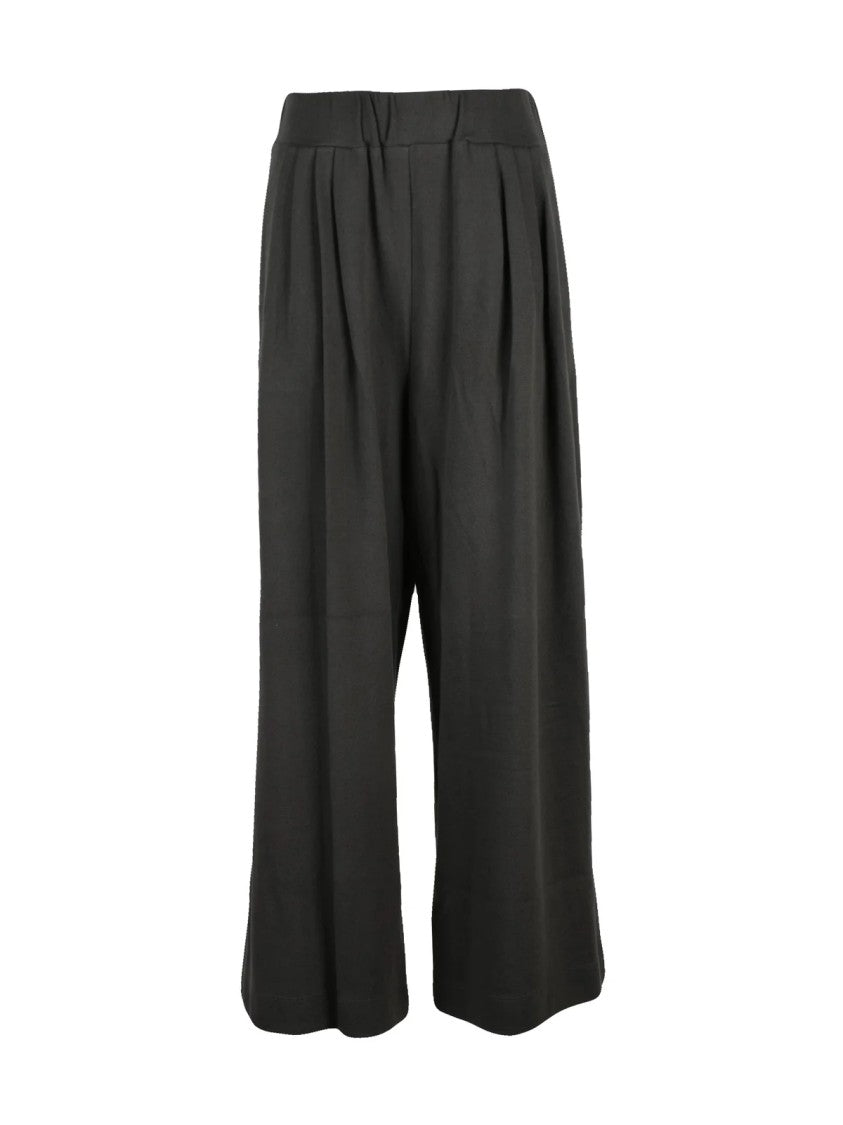 Eleh Grey Pleated High-Waisted Cotton-Blend Pants