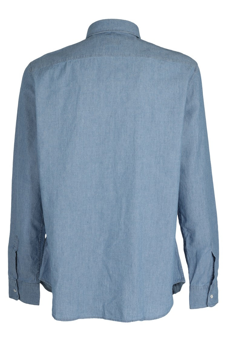 Aspesi Fitted Light Denim Chambray Shirt With Pointed Collar