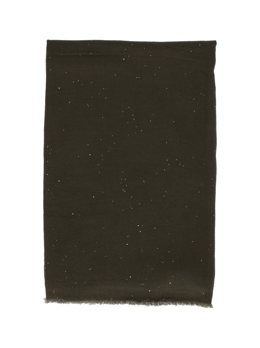 Faliero Sarti Rectangular Wool Blend Scarf With Metallic Accents