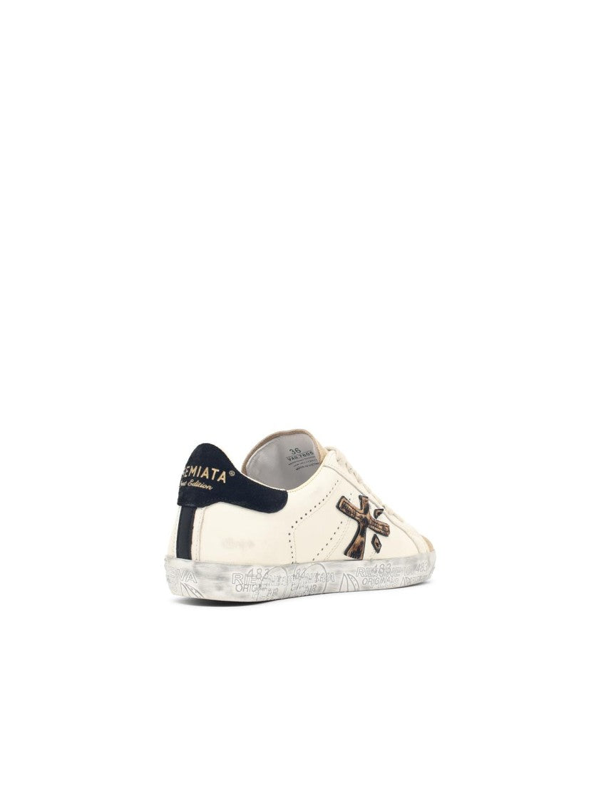 Premiata White Stevend Leather Low-Top Sneakers
