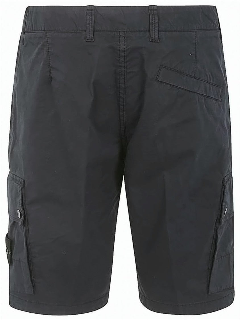 Stone Island Mid-Thigh Length Black Shorts With Flap Pockets