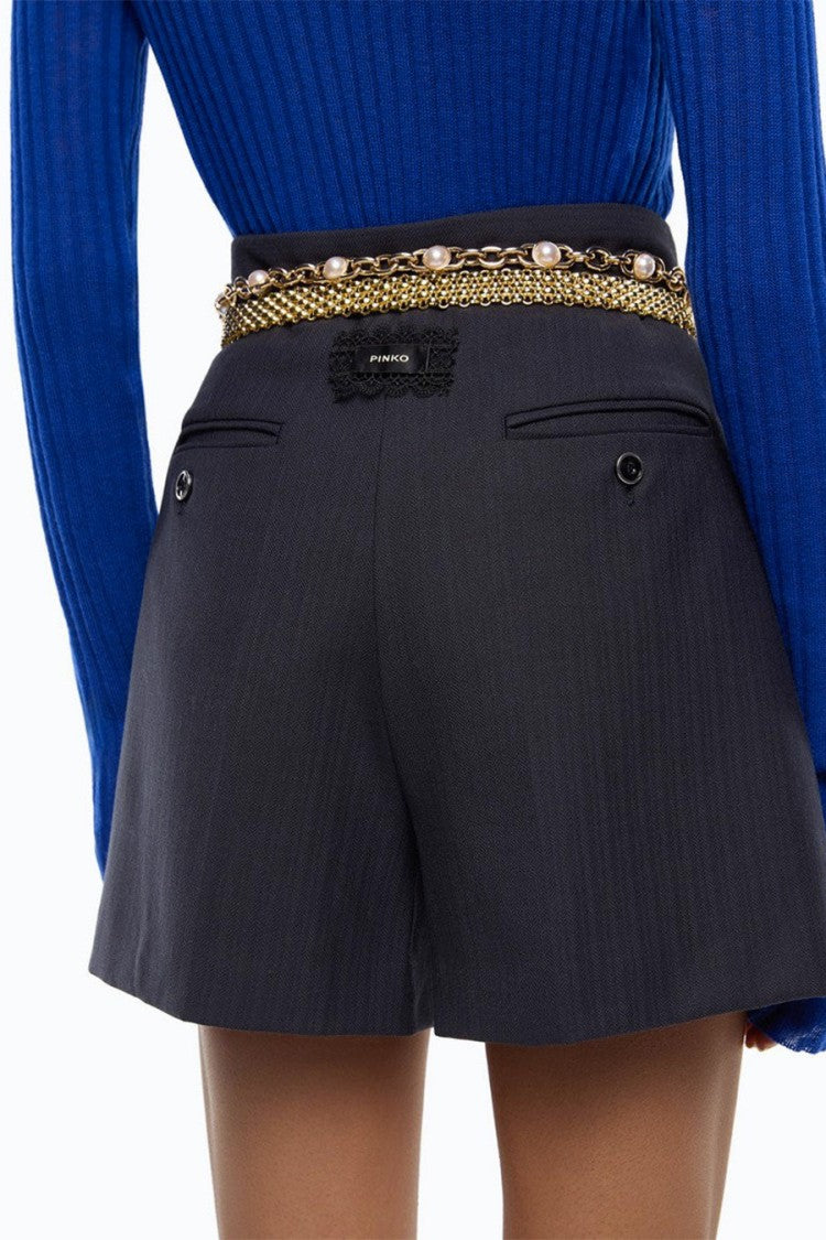 Pinko Navy Polyester-Wool Blend Pinstripe Shorts