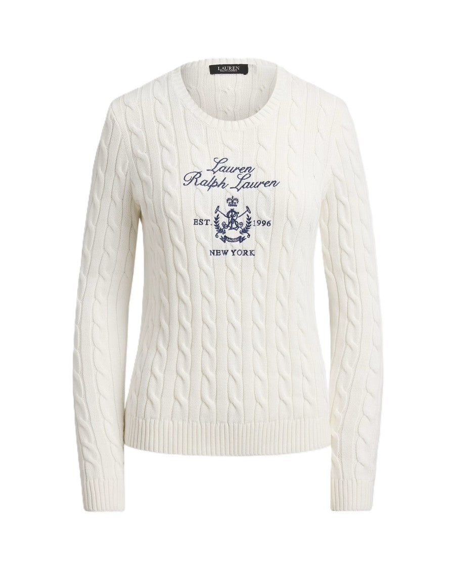 Lauren Ralph Lauren White Rinett Gassed Cotton Pullover Sweater