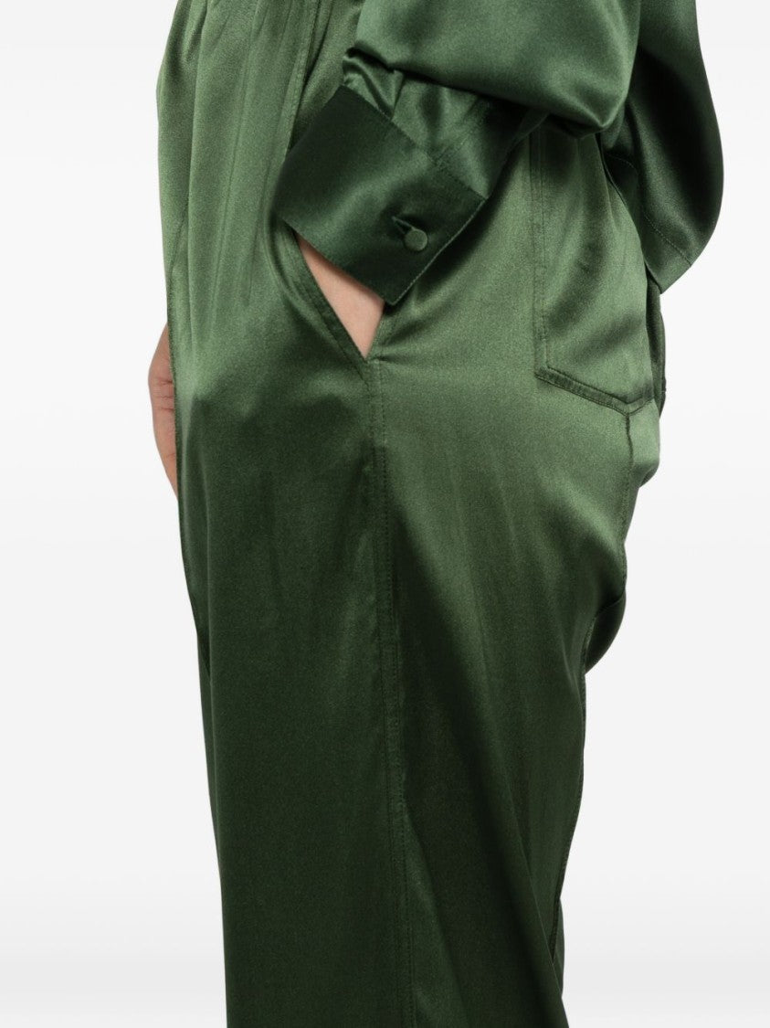 Tom Ford Moss Green Elasticated Logo Satin Pants
