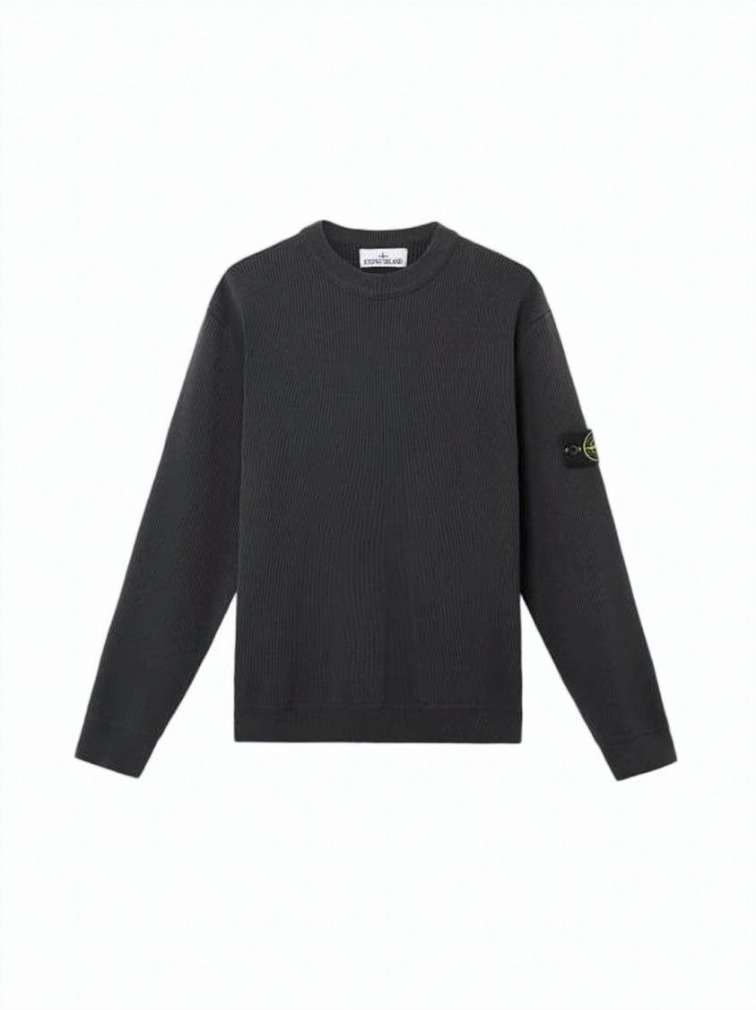 Stone Island Ribbed Texture Black Sweater