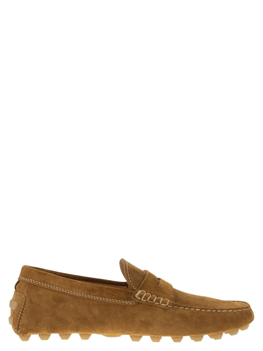 Tod's Contemporary Suede Gommino Moccasin With Embossed Monogram