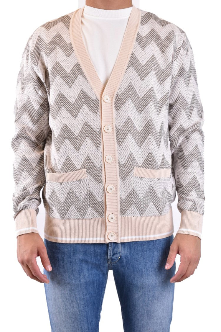 Missoni Zigzag Pattern Beige Knitwear With V-Neckline