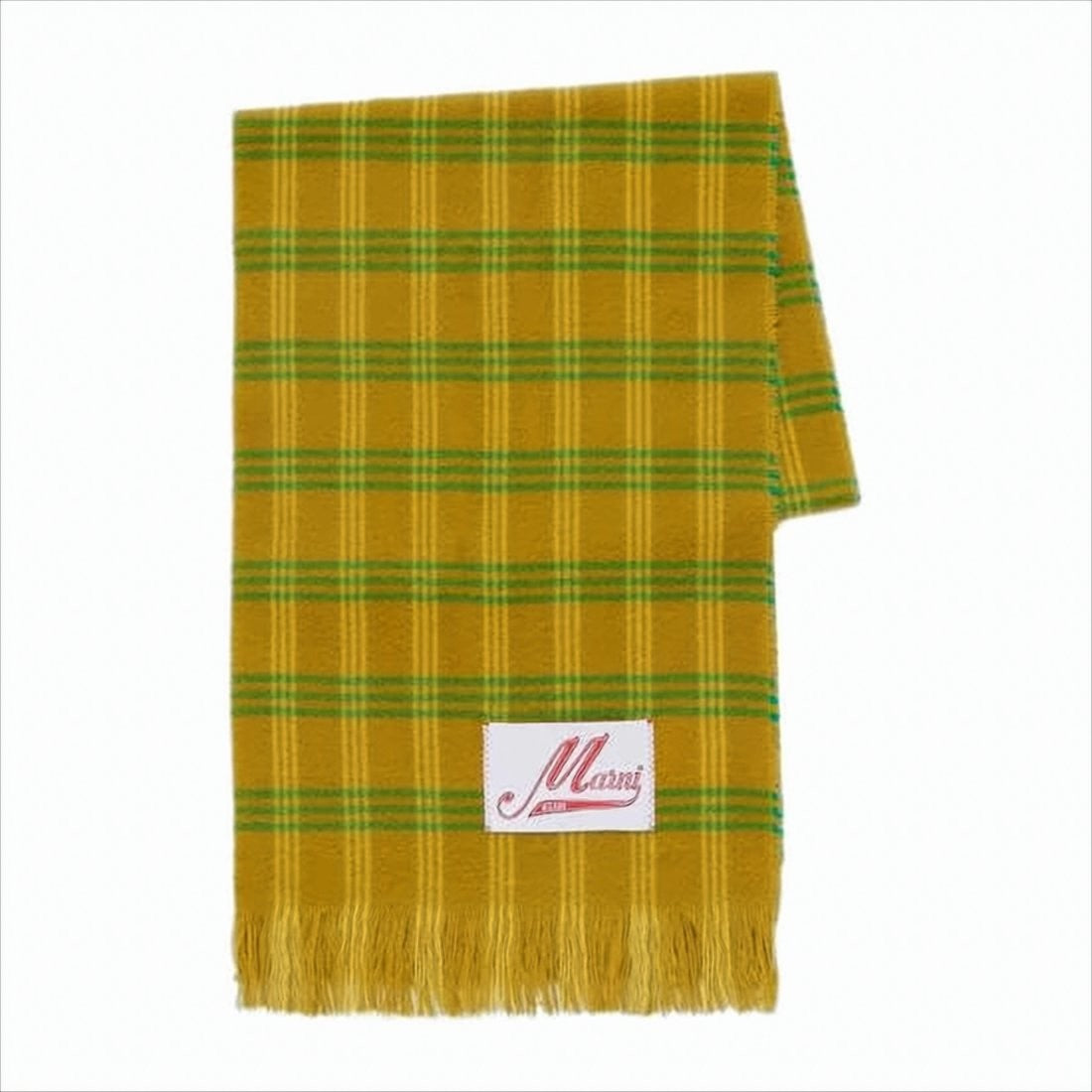 Marni Fringed Mohair Scarf With Green Plaid Accents