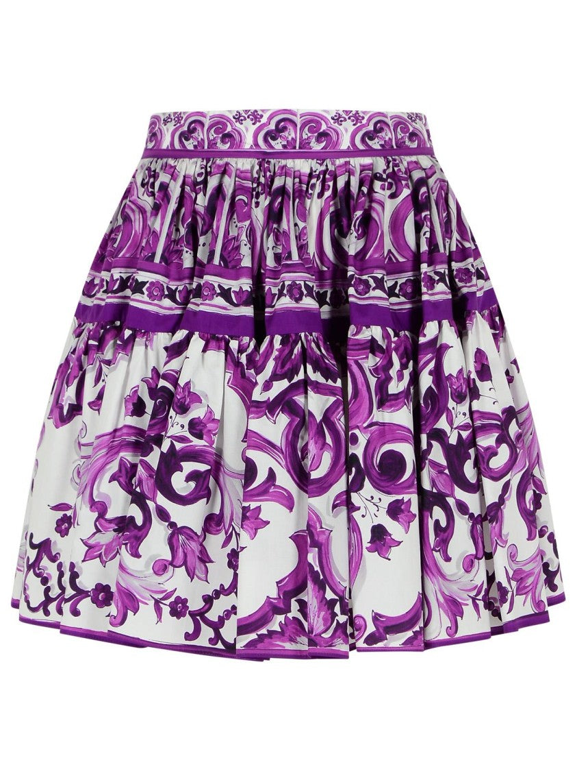 Dolce & Gabbana Short Skirt In Majolica Print Cotton Poplin