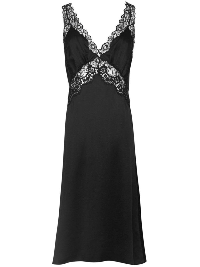 Saint Laurent Black Silk Dress With Lace Trim