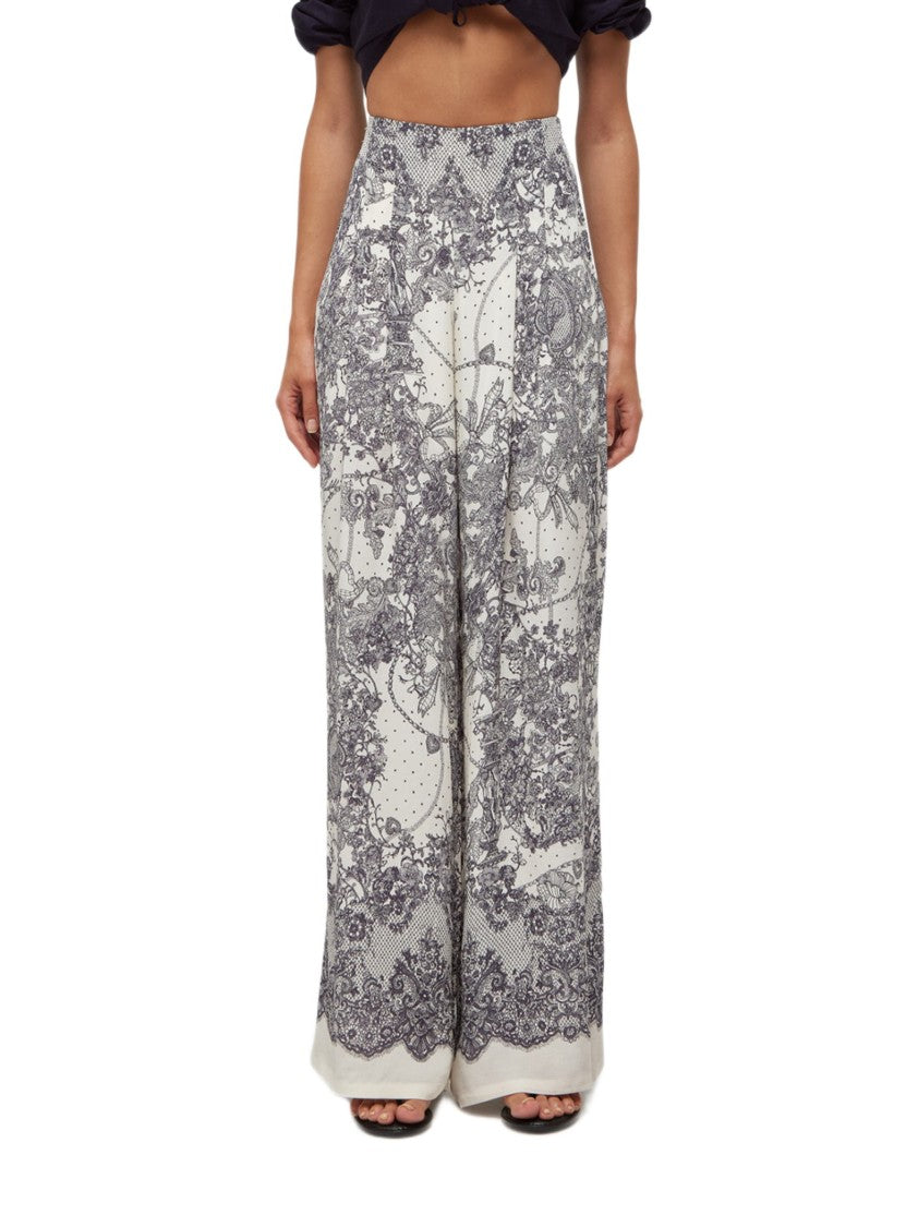 Blugirl Wide-Leg Trousers With Scalloped Hem And Lace-Inspired Pattern