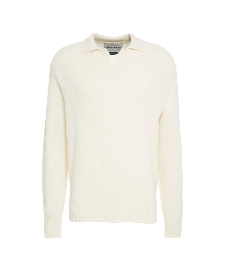 Amaranto Polo Collar Knit Sweater In Luxurious Wool And Cashmere Blend