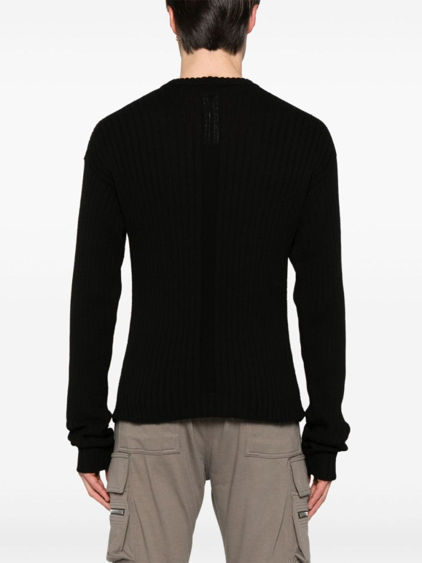 Rick Owens Crew Neck Sweater With Drop Shoulder Design And Seam Detailing