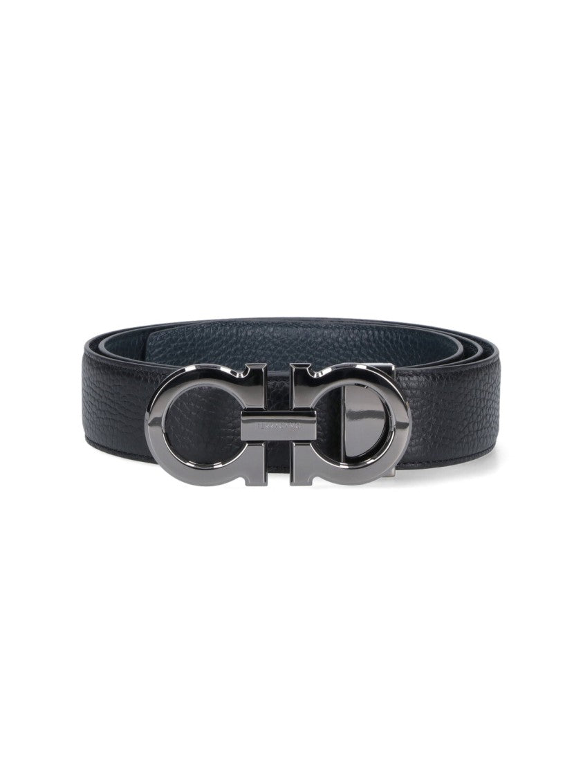 Ferragamo Reversible Textured Leather Belt With Interlocking Buckle