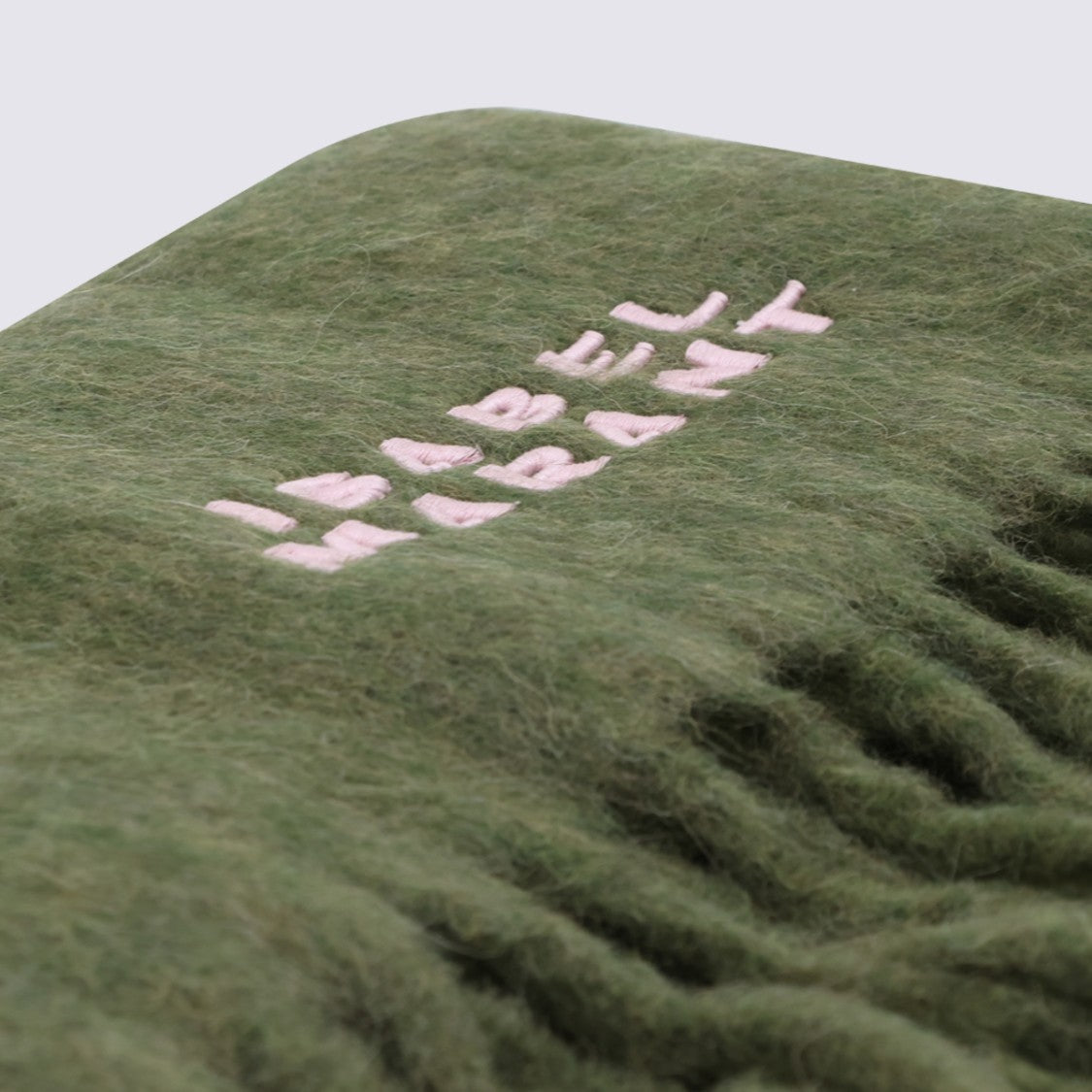 Isabel Marant Soft Olive Green Scarf With Fuzzy Texture And Fringed Ends