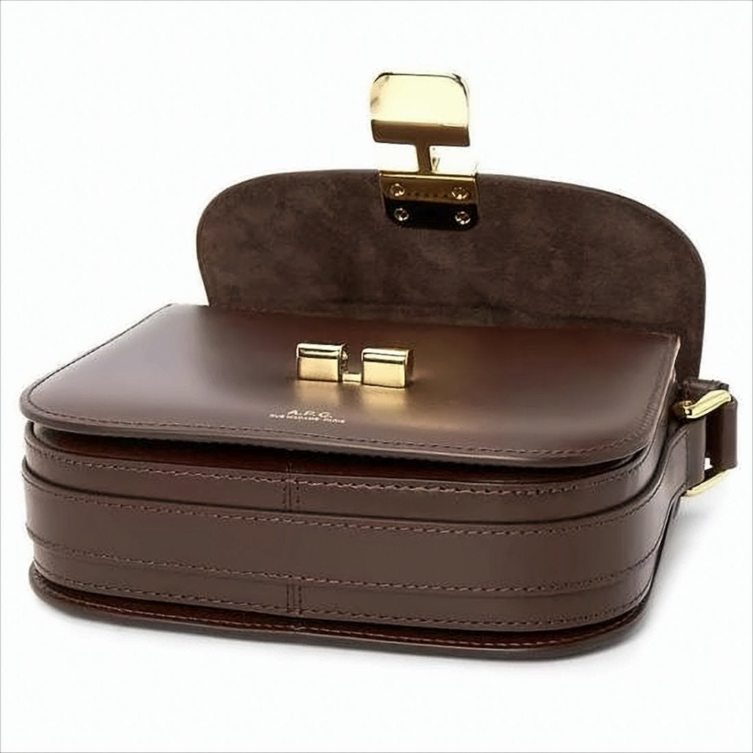 A.P.C. Structured Brown Calf Leather Shoulder Bag