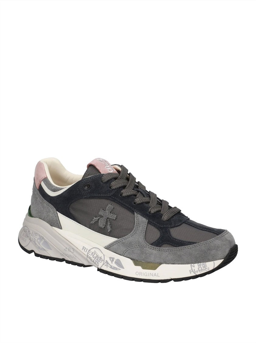 Premiata Grey Low-Profile Suede Mesh Sneakers
